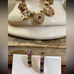 statement jewelry 80s charm necklace with rainbow stones  half hoop